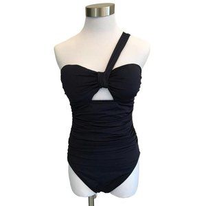NEW J Crew $125 Jersey Lomellina One-Shoulder One-Piece Swimsuit 4 Navy G3411 v2